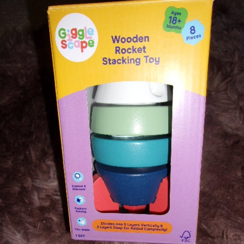 Wooden Rocket Stacking Toy - 8pc - Gigglescape Educational Wooden Toys New